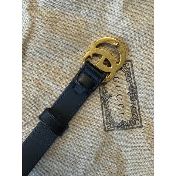 GUCCI Marmont GG Leather Belt with Double G Buckle Black Size 90 Skinny main image 6